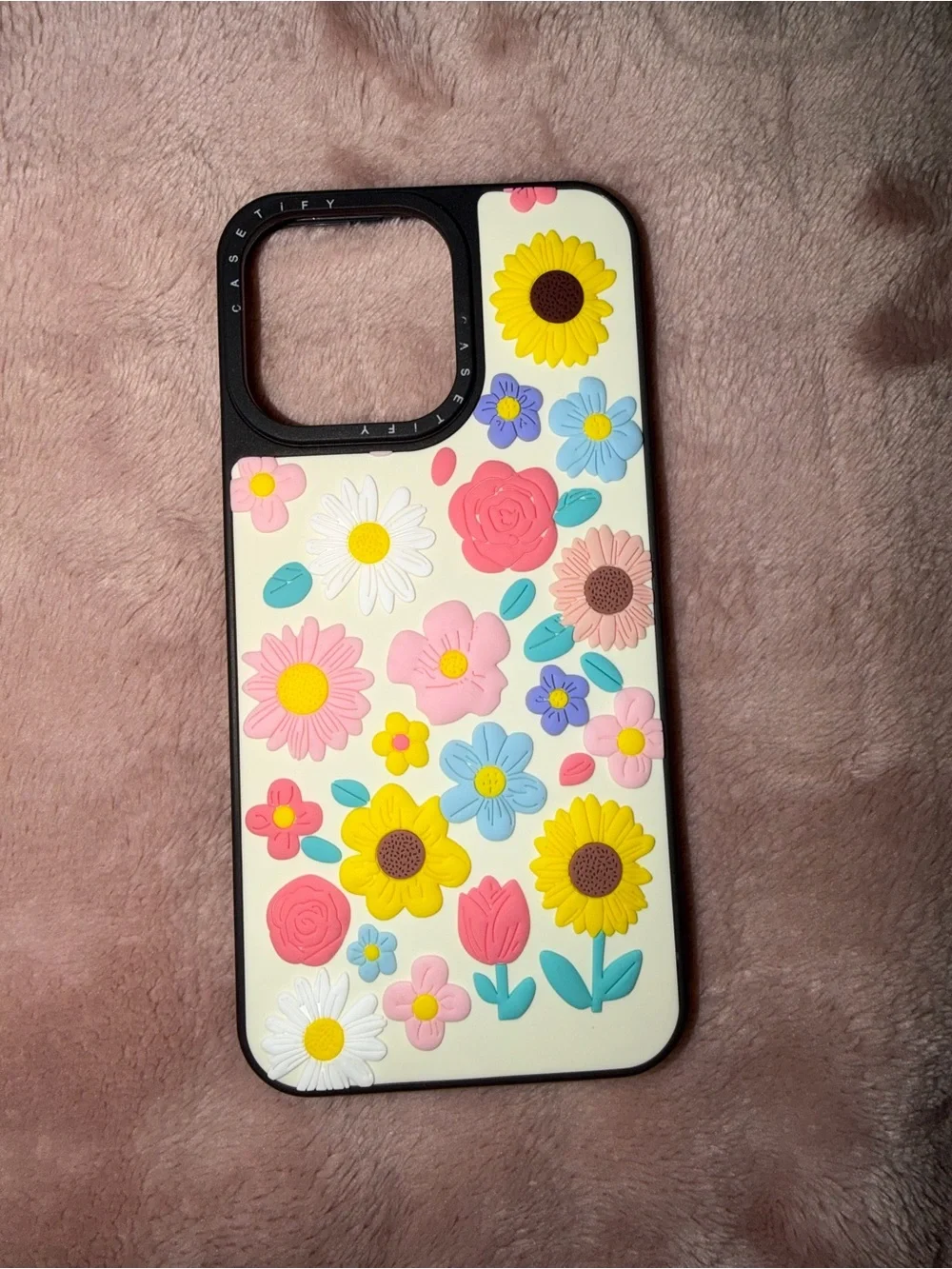 15 pro max Cream Floral Phone Case with Yellow, Pink & Blue Flowers